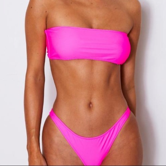 Brand New Strapless Pink Neon Pink Bikini Top - Picture 2 of 5